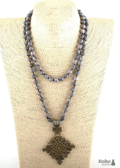 Boho Necklace, RH Tiger Eye, Ethic Black Natural Stone